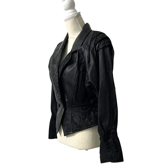 CHIA Black Leather Suede Blazer Jacket Genuine Leather Tailored Moto M - Picture 7 of 10